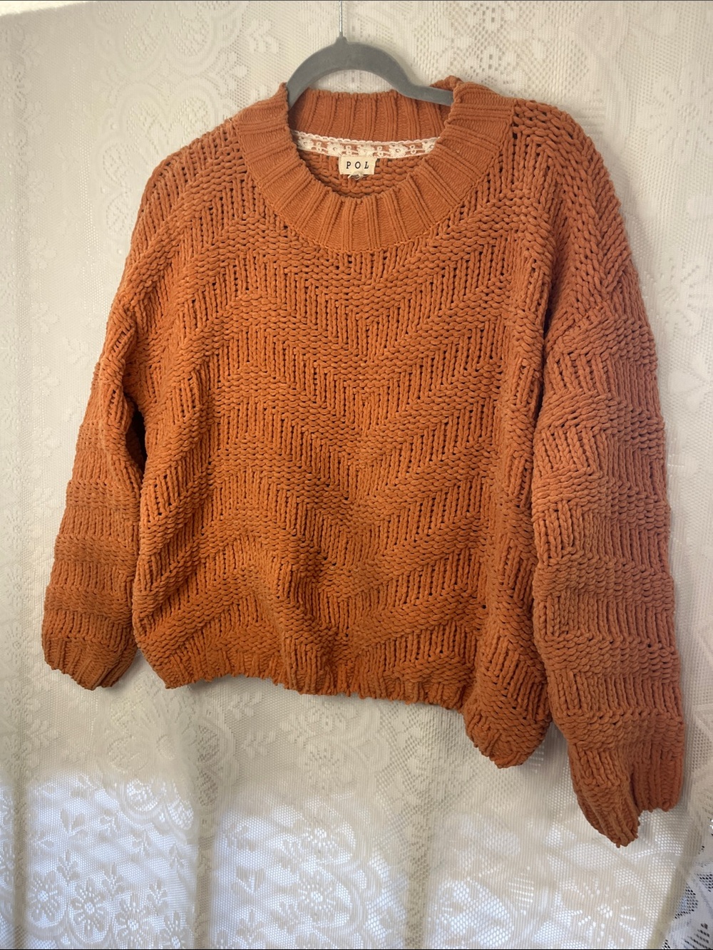 POL oversized Chevron Knit Crewneck Sweater - Rust S